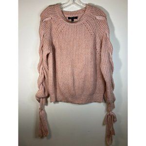 Love Tree Women's Pink Lace Up Sleeve Crew Neck Pullover Sweater Size Large